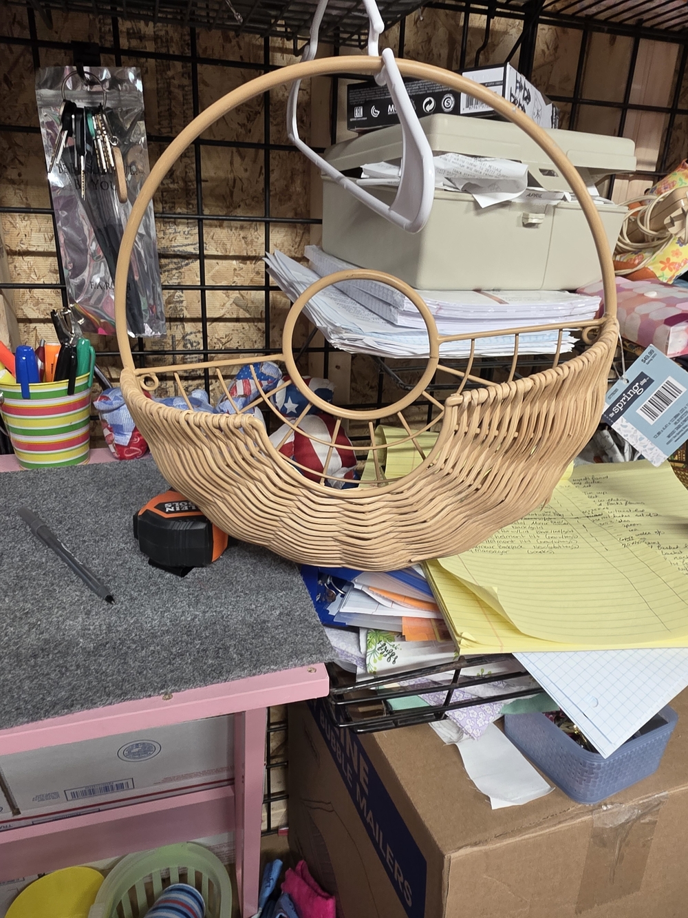 AT-1 Natural Tan Woven Hanging Basket - Decorative Storage Accent